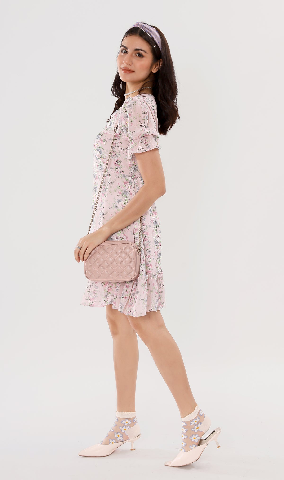 ELODIE Buttoned Puff-Sleeve Dress
