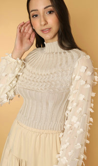 CARYS Floral Accent Knit Sweater (Cream)