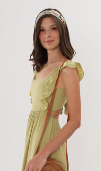 CAMDEN Ruffled-Sleeve Maxi Dress (Lime)