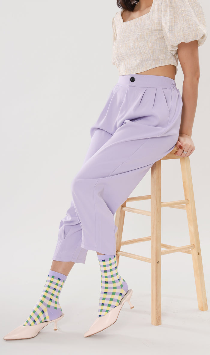 EZRA High-Waisted Pleated Tailored Trousers (Lilac)
