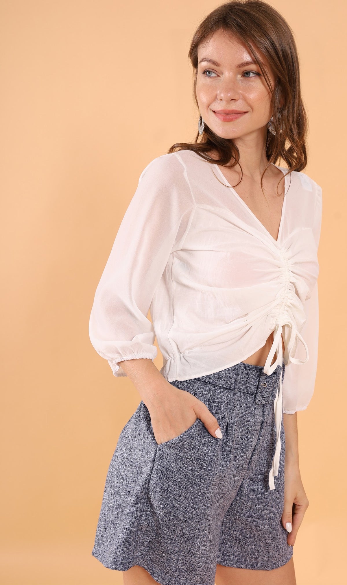 LUCILLE Tweed Belted Shorts (Blue)