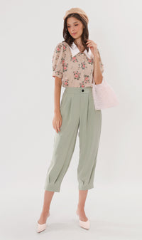 EZRA High-Waisted Pleated Tailored Trousers (Sage)