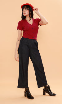 CAMILLE Button-Down Eyelet Cardi (Red)