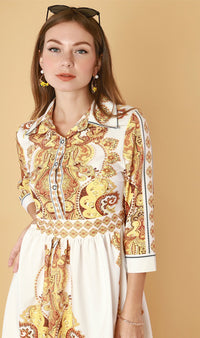 QUINCE Long-Sleeve Collared Dress(Yellow)