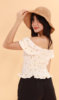PENELOPE Sweetheart-Neck Puff-Sleeve Top (Custard)