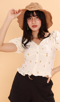 PENELOPE Sweetheart-Neck Puff-Sleeve Top (Custard)