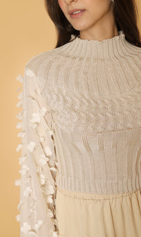 CARYS Floral Accent Knit Sweater (Cream)