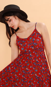 DAHLIA Floral Flowy Dress (Red)