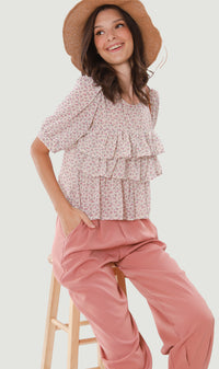CASSIDY Ruffled-Front Chiffon Top (Cream)