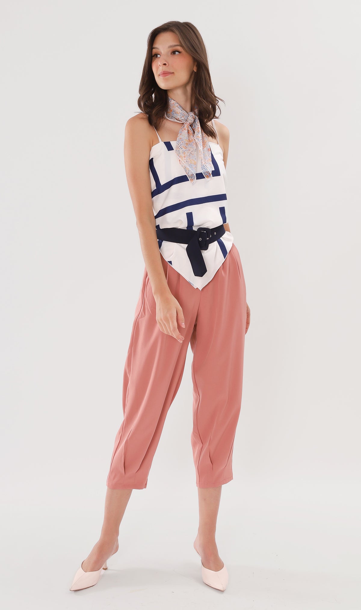 EZRA High-Waisted Pleated Tailored Trousers (Dusty Rose)