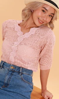 FRANCES Lace-Trimmed Top  (Blush)