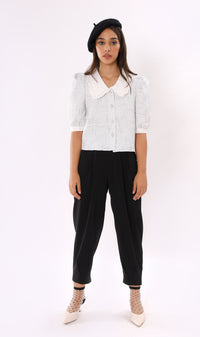 FAY Prairie-Collar Tweed Blazer Top(Powder)