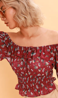 MARINA Long-Sleeve Frill Top (Cherry)
