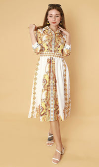 QUINCE Long-Sleeve Collared Dress(Yellow)