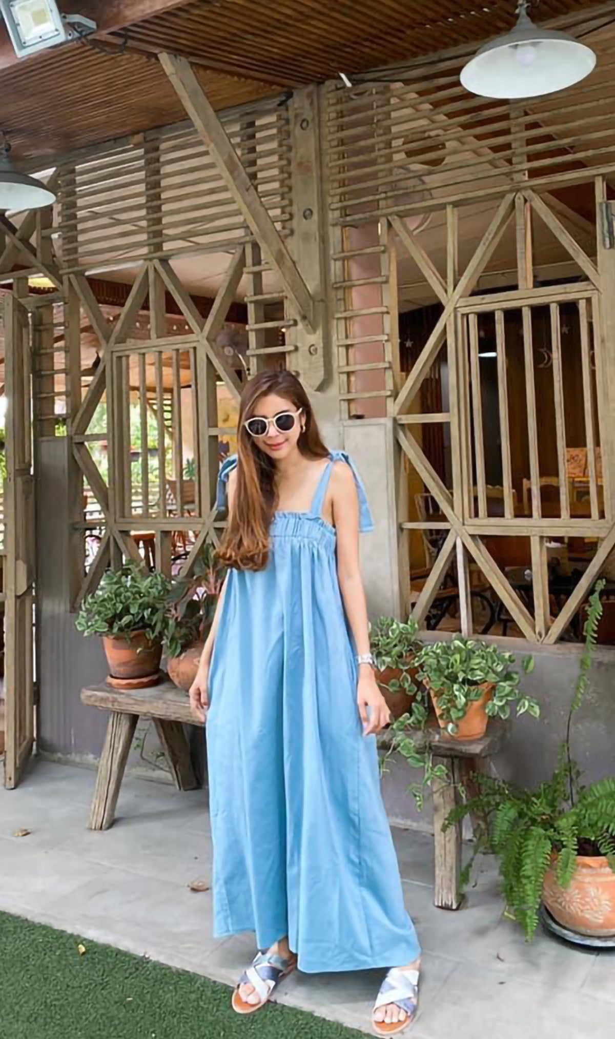 ADELYN Tie-Strap Maxi Dress (Powder Blue)