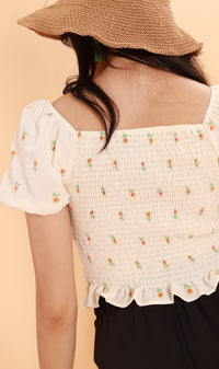 PENELOPE Sweetheart-Neck Puff-Sleeve Top (Custard)