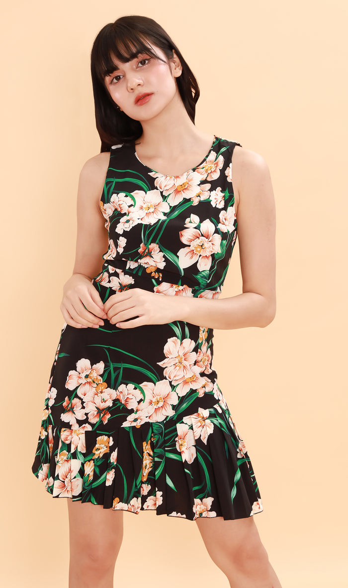 ADA Pleated-Hem Mini Dress (Black)
