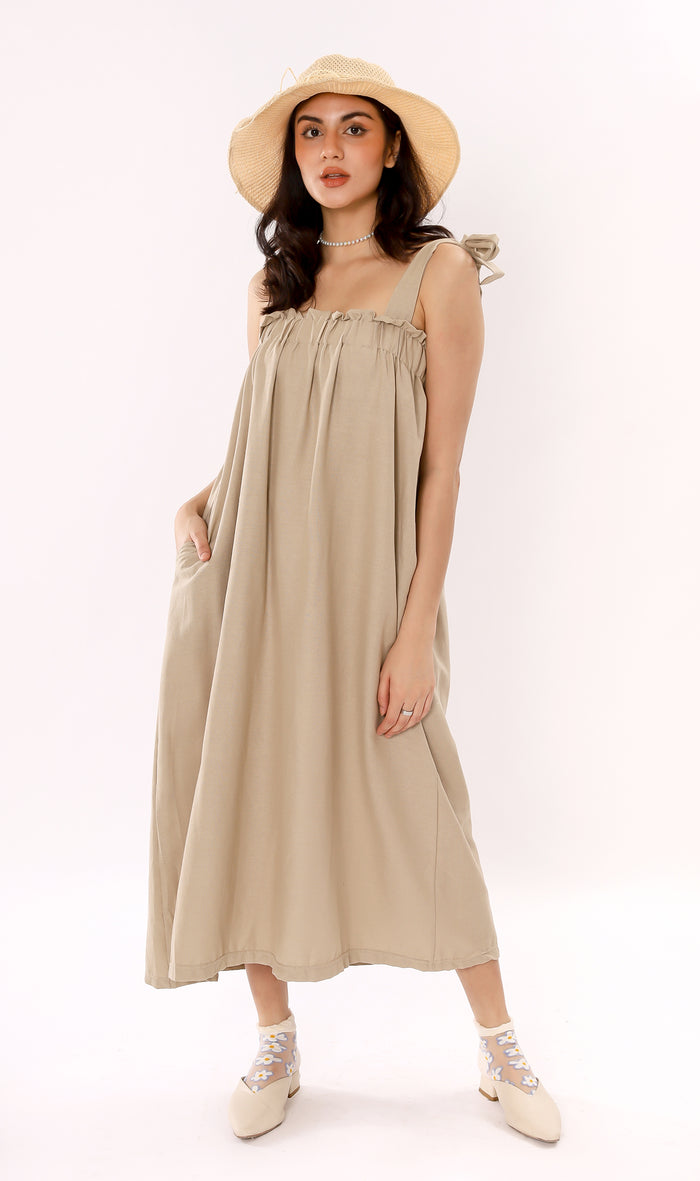 ADELYN Tie-Strap Maxi Dress (Oat)