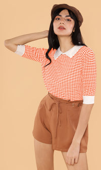 STEFANI Collared Knit Top (Sunkist)