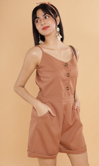 RHETT Spaghetti-Strap Romper (Mocha)