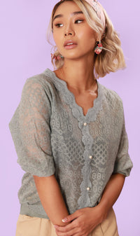 FRANCES Lace-Trimmed Top  (Pale Teal)