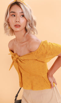 MINDY Tie-Bust Eyelet Crop Top (Canary)