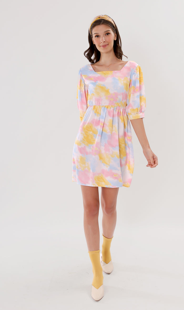 EFFIE Pastel Puff-Sleeve Dress (Yellow)