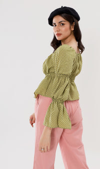 NIKKO Tiered-Sleeve Dotted 2-Way Top (Green)