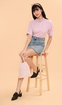 LIVIA Buttoned Mock-Neck Top (Taffy)