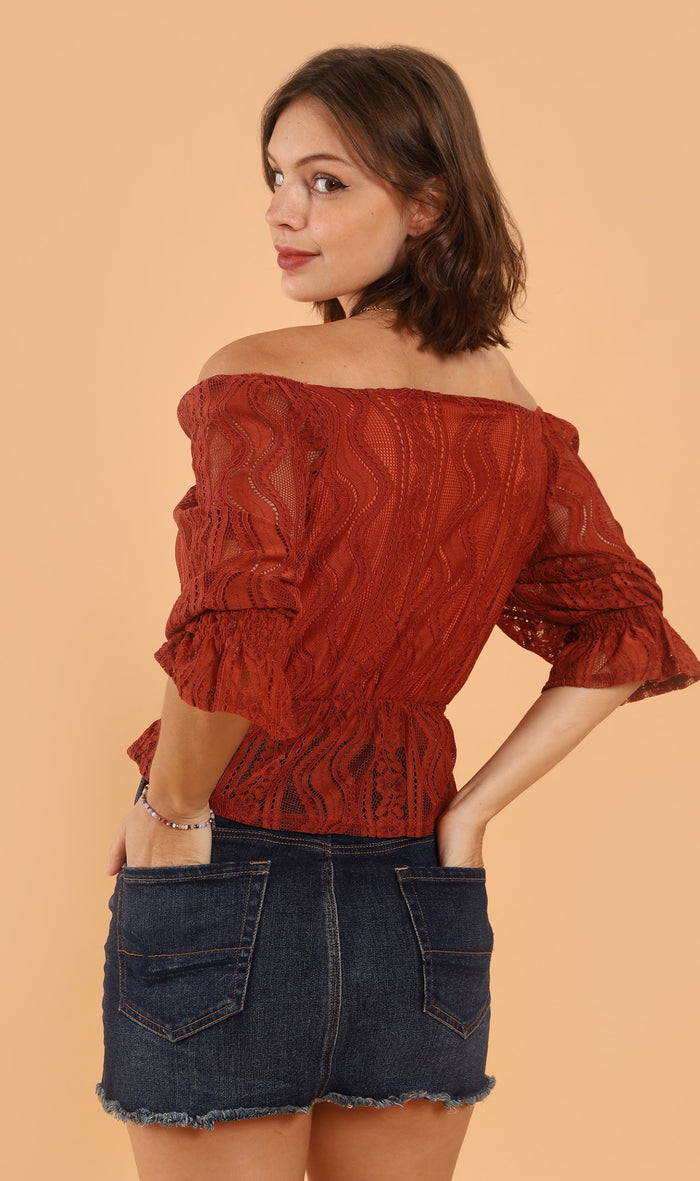 ADALEE 2-way Smocked Lace Top (Rust)