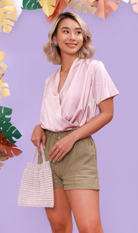 ROSALIE Satin Surplice Top (Blush)