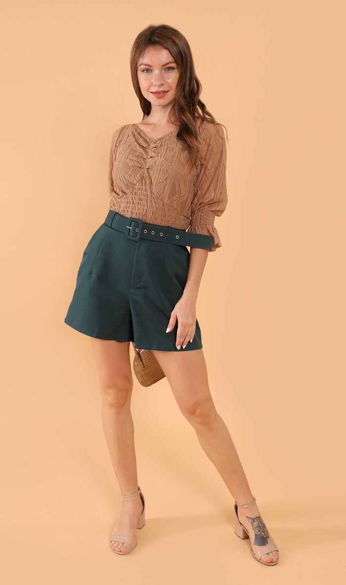 ADALEE 2-way Smocked Lace Top (Mocha)