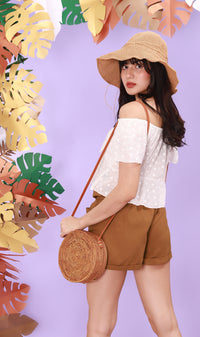 GEORGIA Ruched-Waist Shorts (Russet Brown)