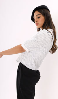 FAY Prairie-Collar Tweed Blazer Top(Powder)