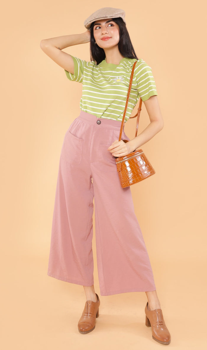 CLOVER Front-Pocket Flowy Pants (Pink)