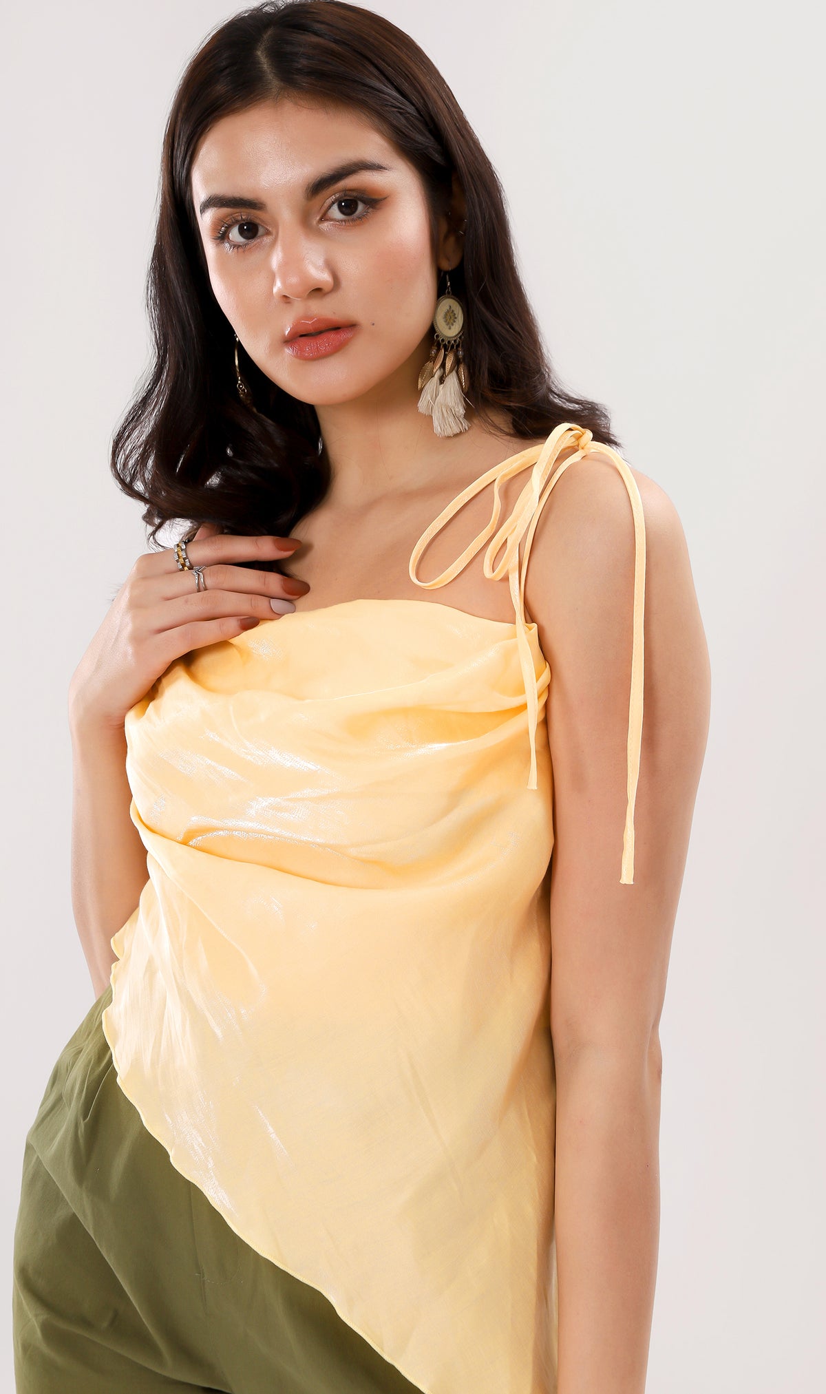 NADINE Ruched Tie-Strap Top (Yellow)