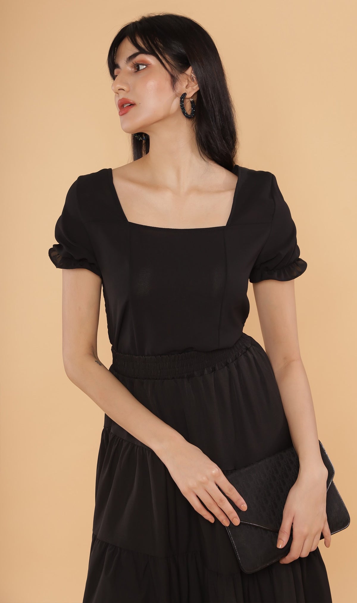 TANSY Square-Neck Top (Black)