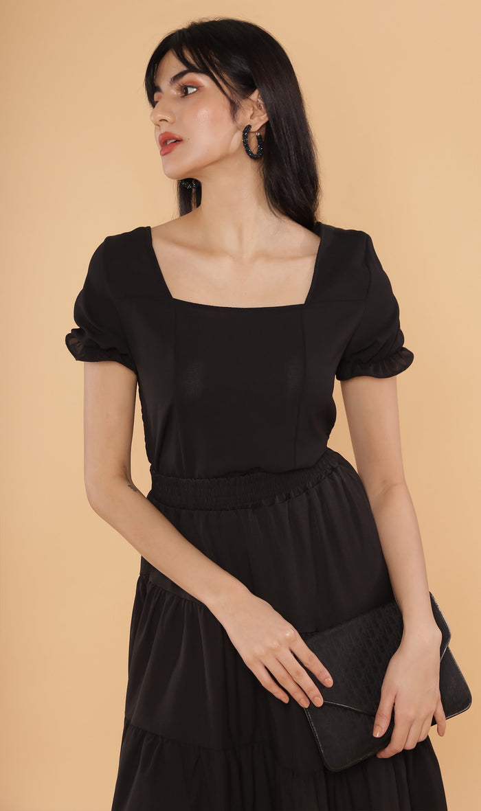 TANSY Square-Neck Top (Black)