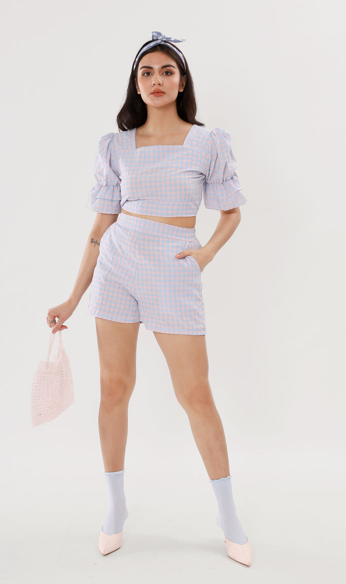 ZENNI Cropped Plaid Co-ord (Pastel Blue)
