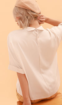 LIVIA Buttoned Mock-Neck Top (Latte)