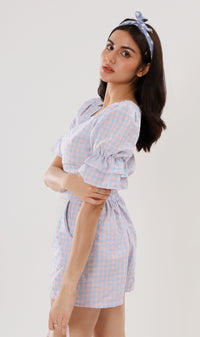 ZENNI Cropped Plaid Co-ord (Pastel Blue)