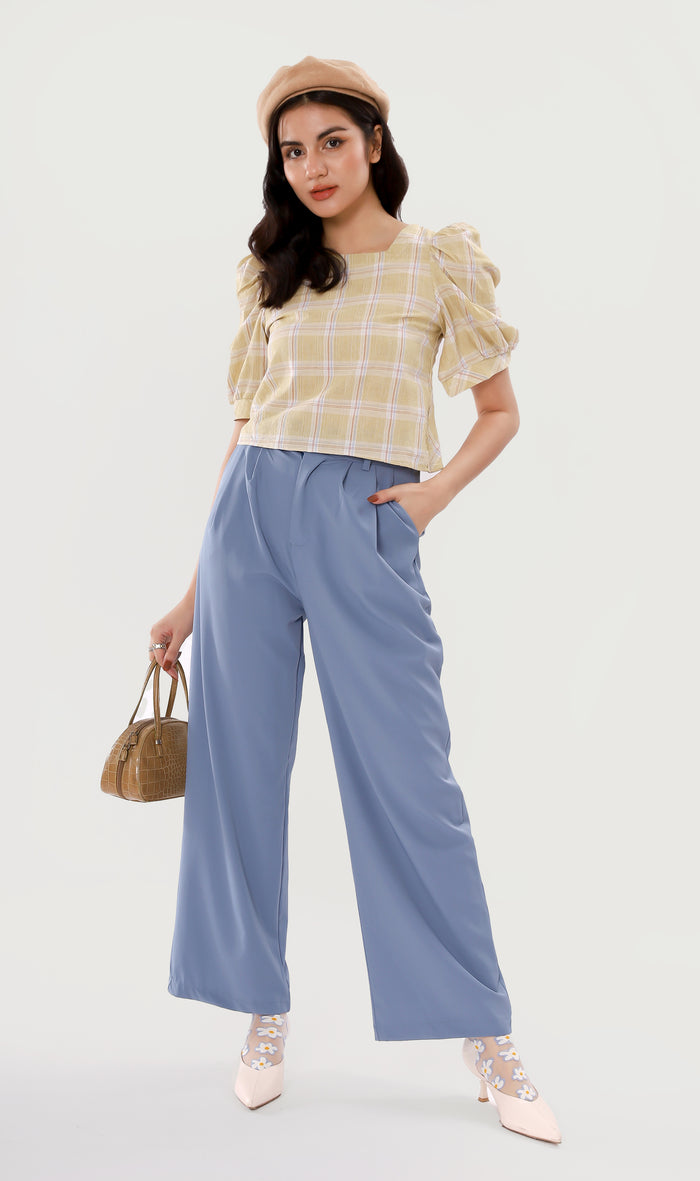 SUTTON High-Waist Flowy Pants (Blue)