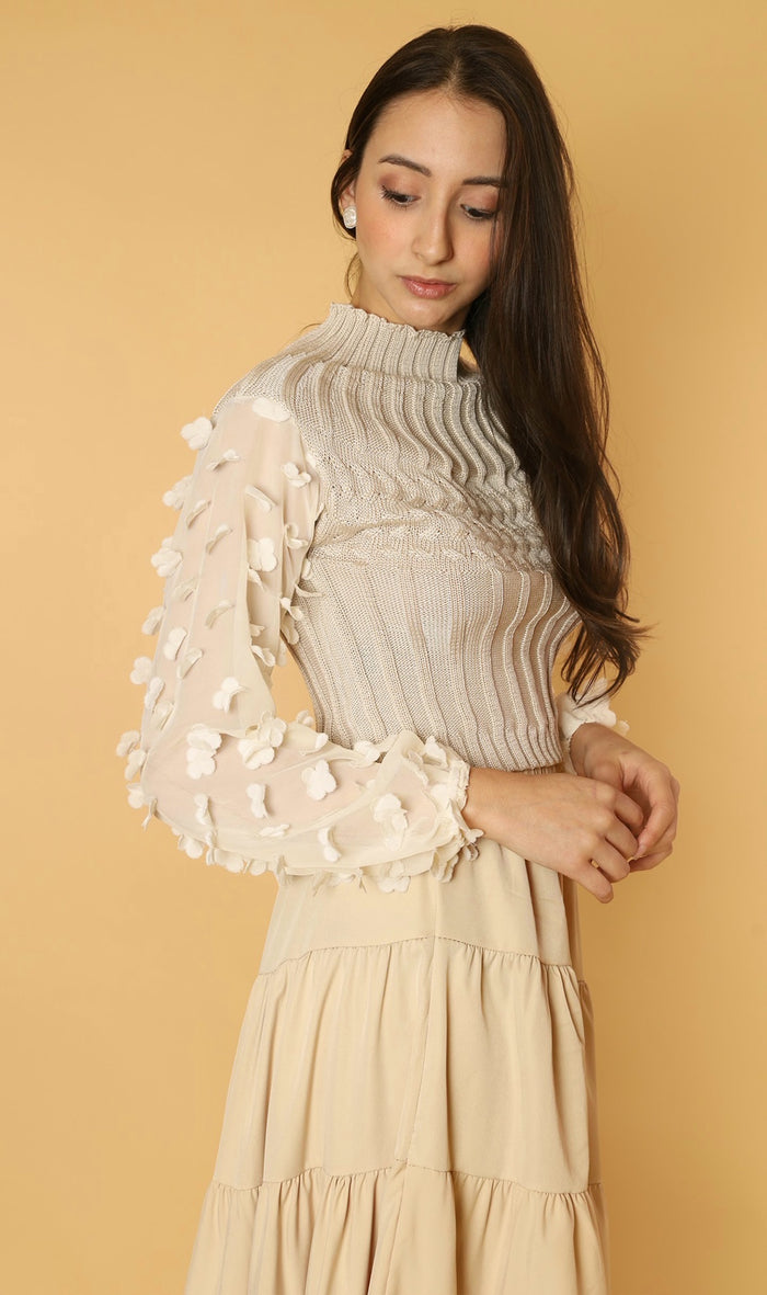 CARYS Floral Accent Knit Sweater (Cream)