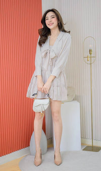 ARMELLE Ribboned Long-Sleeve Tiered Dress (Cream)