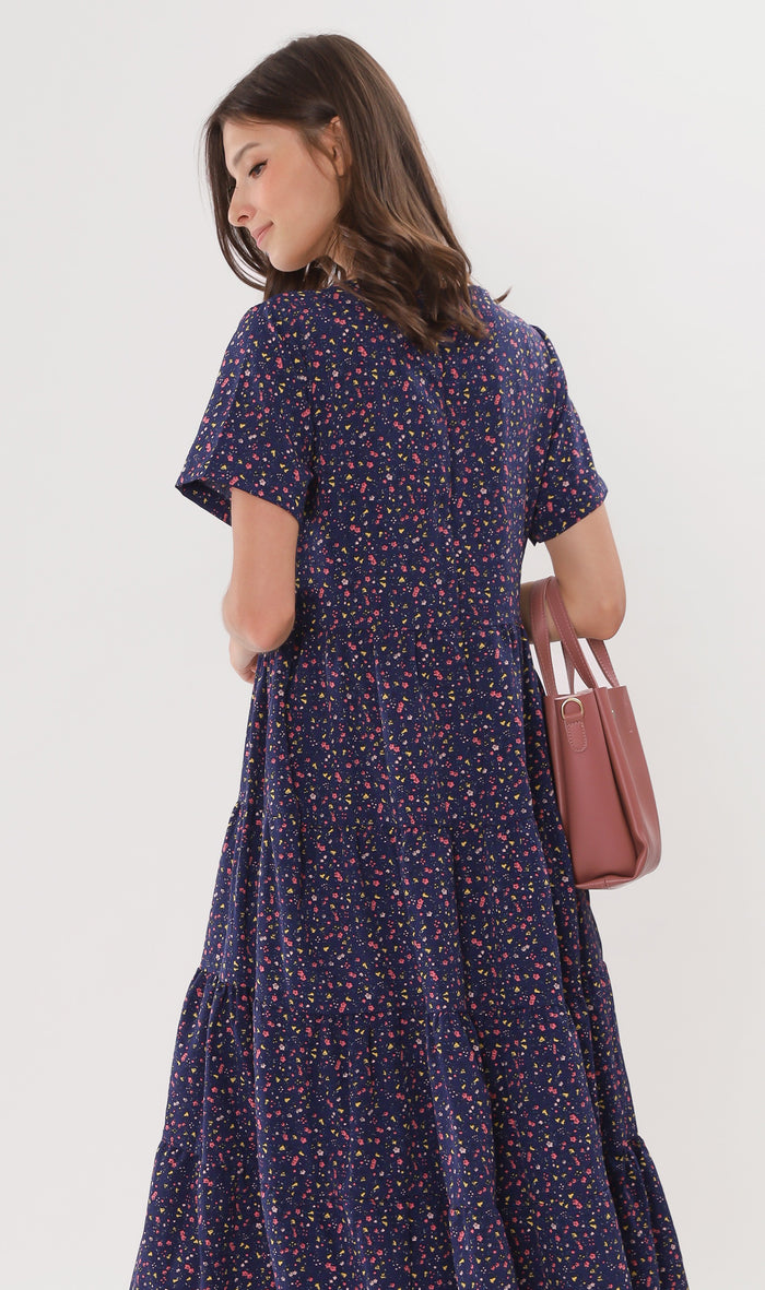 KORA Tiered Floral Maxi Dress (Blue)