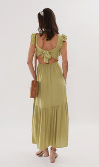 CAMDEN Ruffled-Sleeve Maxi Dress (Lime)