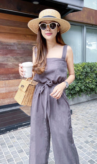KHARI Linen Tie-Waist Jumpsuit (Deep Grey)