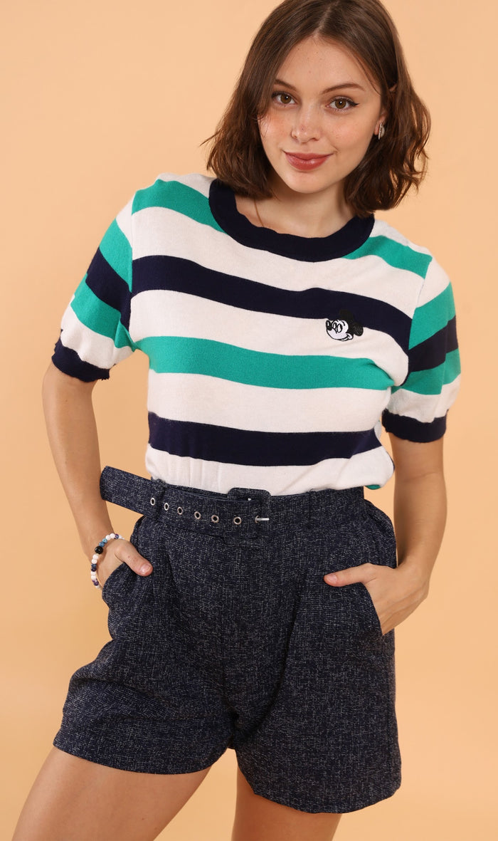 LUCILLE Tweed Belted Shorts (Dark Blue)
