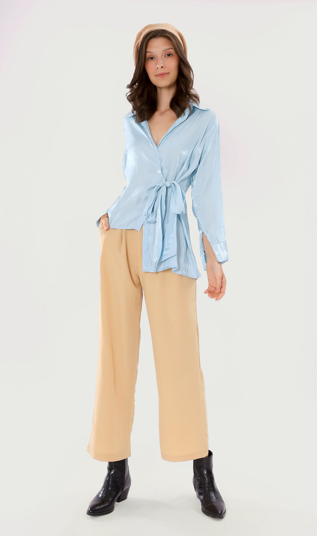 SUTTON High-Waist Flowy Pants (Latte)