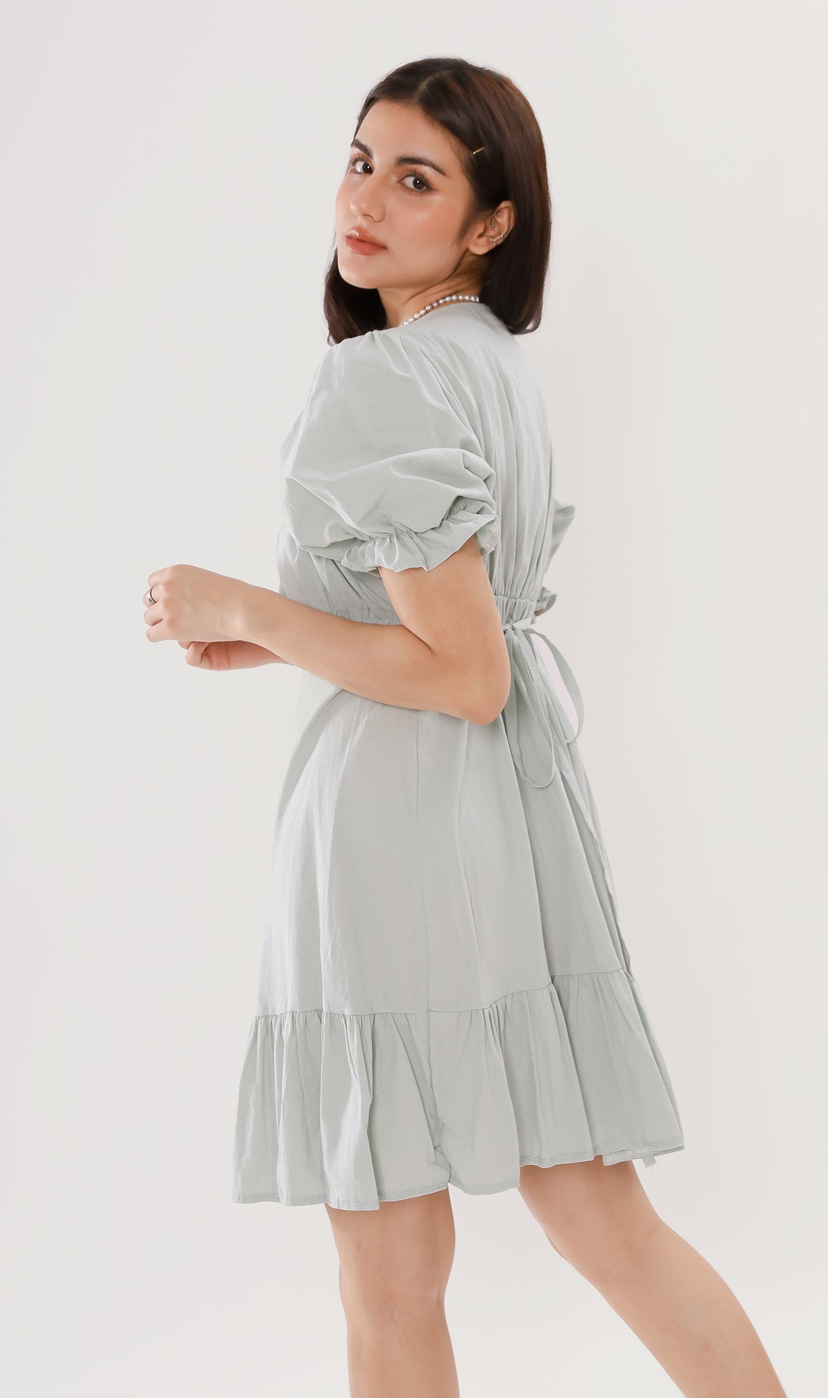 CLAUDETTE Ruched-Bust Ruffled Dress (Mint)